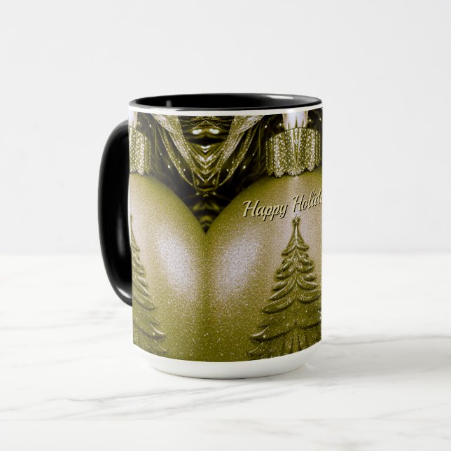 Tasse avec arbre de Noël de vacances en or (Devant gauche)