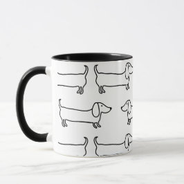 Tasse avec des teckels dans noir-blanc