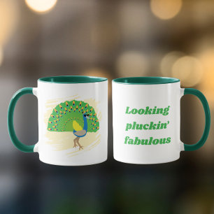 Tasse avec design de paon glamour et jeu de mots