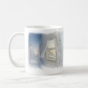 Tasse avec dessin de ville rêveuse du dimanche mat