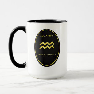 Tasse avec emblème ovale en or du zodiaque Verseau