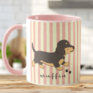 Tasse avec illustration de teckel à rayure rose