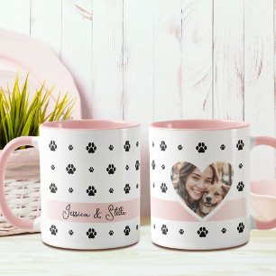 Tasse avec photo et texte de patte de chien rose