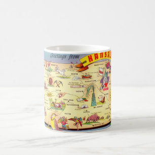 Tasse avec une carte vintage colorée du Kansas