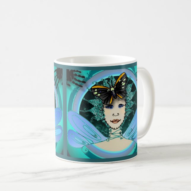 Tasse avec une fée élégante qui utilise un (Devant droit)
