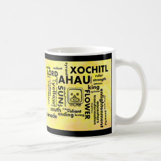 Tasse aztèque maya d'Ahau Xochitl de nuage de mot