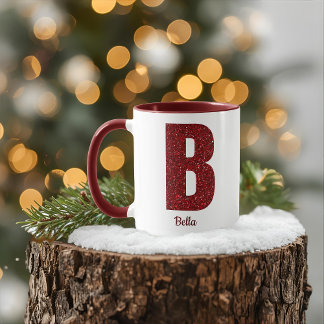 Tasse B Monogramme Pailleté Moderne avec Nom