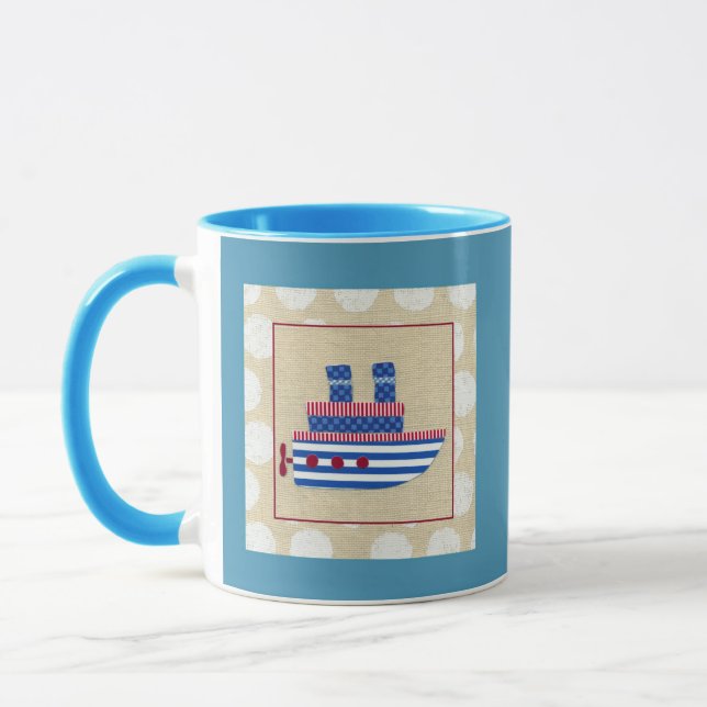 Tasse Bateau à vapeur avec hélice et cheminées bleues (Gauche)