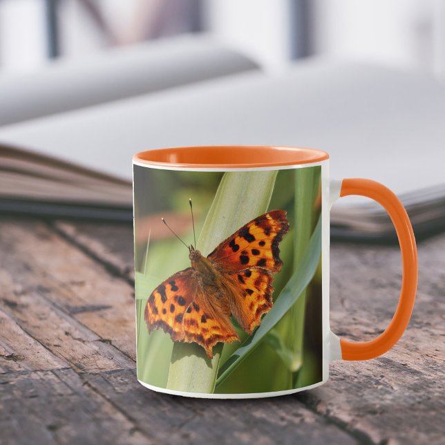 Tasse Beautiful Orange Satyr Comma Butterfly (Orange Satyr Comma Butterfly in the Marsh 11 oz Coffee Mug Cover Photo.)