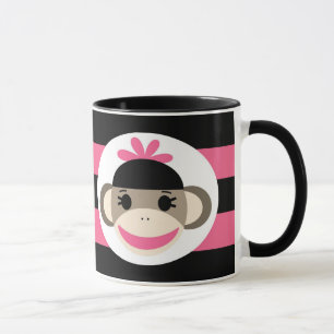 Tasse Bébé mignon fille Sock Singe noir rose rayures