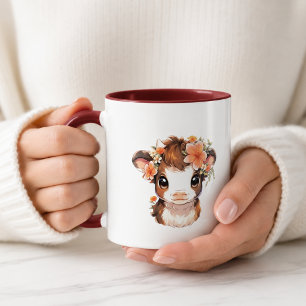 Tasse bébé vache Highland florale mignonne Café