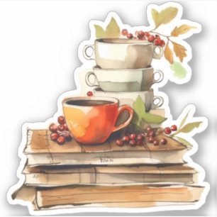 Tasse, Beeren und Bücher Spätsfall Aufkleber