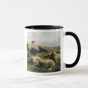 Tasse Bergère avec des moutons dans un paysage