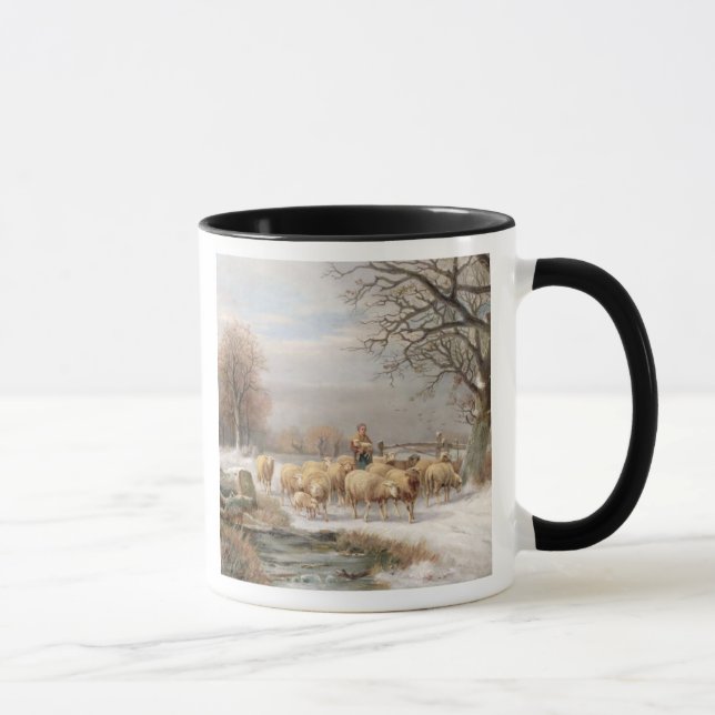 Tasse Bergère avec son troupeau dans un paysage d'hiver (Droite)