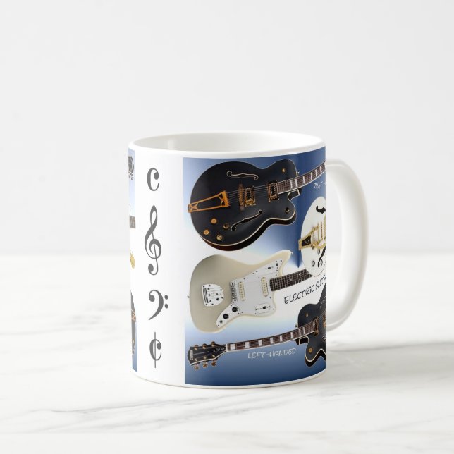 Tasse blanche avec le beau décor de guitares (Devant droit)