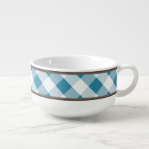Tasse blanche bleue de soupe au guingan 24oz de