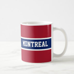 Tasse blanche de Montréal et bleue rouge