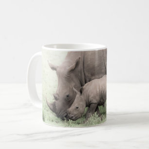 Tasse blanche de rhinocéros et de bébé