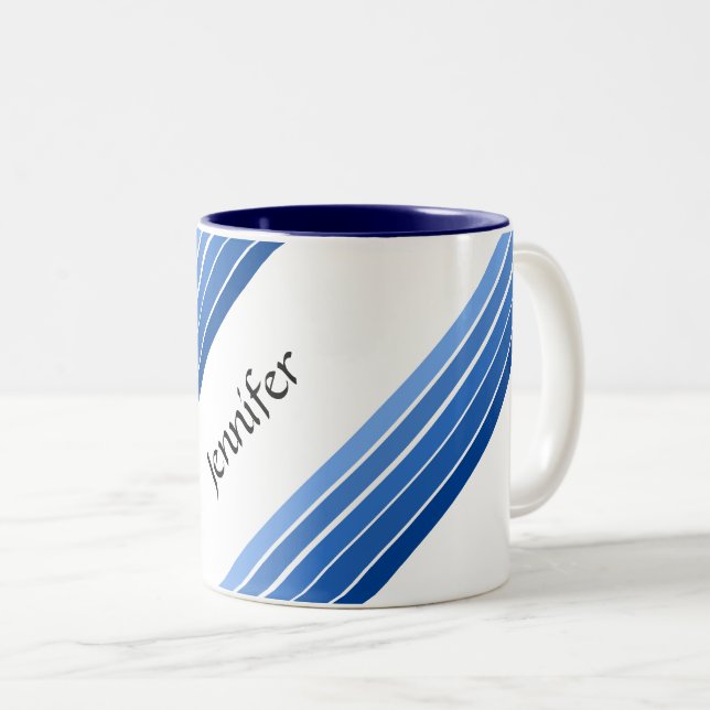 Tasse - Blaue Diagonalstreifen mit Name (VorderseiteRechts)