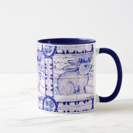 Tasse Bleu et blanc Rabbit Hiver ou Musique de Noël