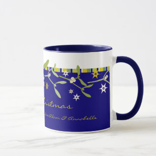 Tasse Bleu mistletoe de Noël et rayures merci