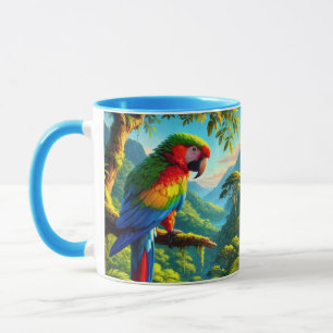 Tasse bleu vert perroquet tropical coloré
