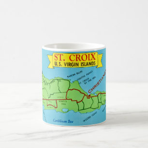 Tasse bleue avec carte postale de St Croix