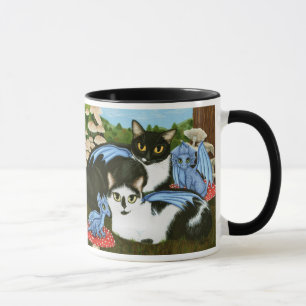 Tasse bleue d'art d'imaginaire de champignons de