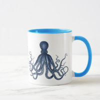Tasse bleue de coutume de poulpe