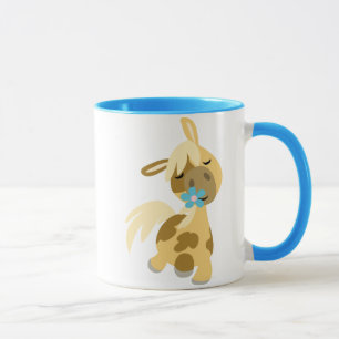 Tasse bleue de fleur et de poney