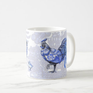 Tasse bleue de poussins de coq de poule de poulets