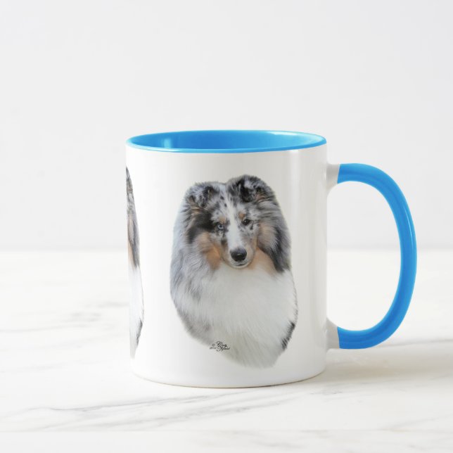Tasse bleue de tête de merle de chien de berger de (Droite)