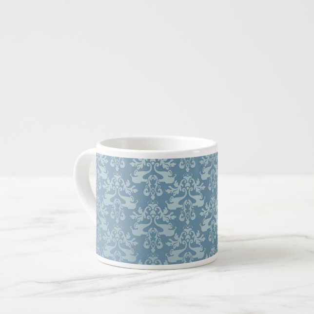 Tasse bleue d'expresso de damassé d'éléphant (Devant gauche)