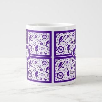 tasse bleue et blanche d'oiseau