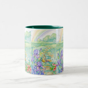 Tasse-Blumen, Schmetterling, Regenbogen Zweifarbige Tasse