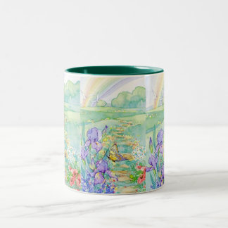 Tasse-Blumen, Schmetterling, Regenbogen Zweifarbige Tasse