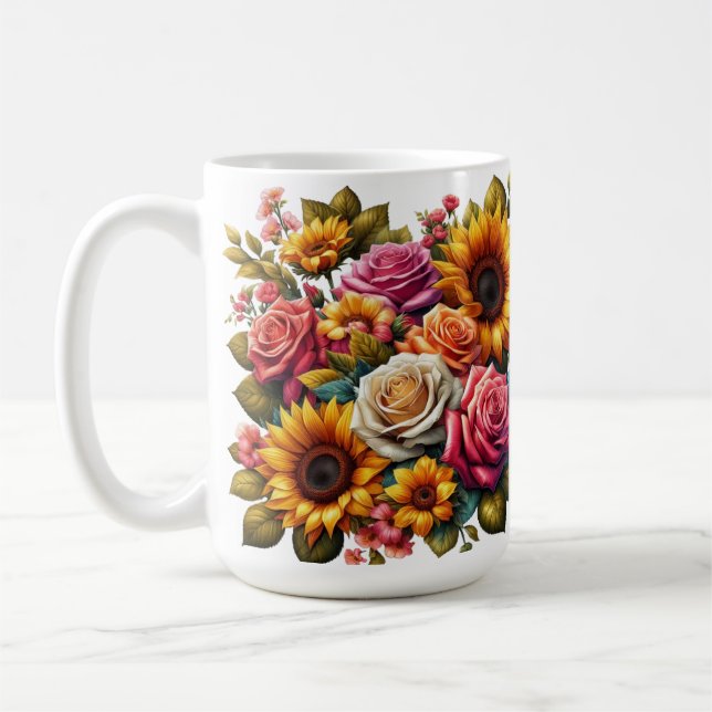Tasse - Blumenstrauß, Rose, Sonnenblumen (Links)