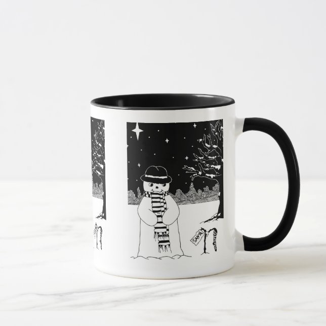 Tasse bonhomme de neige noir et blanc habillé pour noël (Droite)