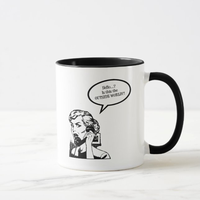 Tasse Bonjour ? Est ce le MONDE EXTÉRIEUR ? ! Rétro (Droite)