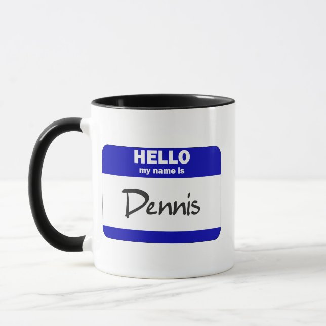 Tasse Bonjour mon nom est Dennis (bleu) (Gauche)
