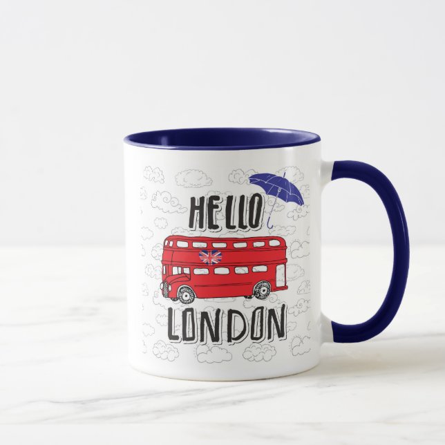 Tasse Bonjour signe en lettres de main de Londres | avec (Droite)