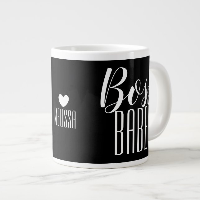 Tasse Boss Babe Personalisierter Name Herz Schwarz (Vorderseite Rechts)