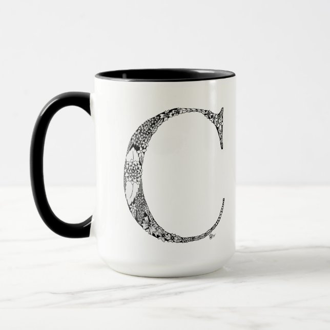 Tasse botanique de la lettre C, art par Elizabeth (Gauche)