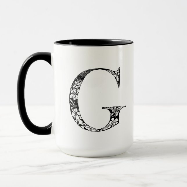 Tasse botanique de la lettre G, art par Elizabeth (Gauche)