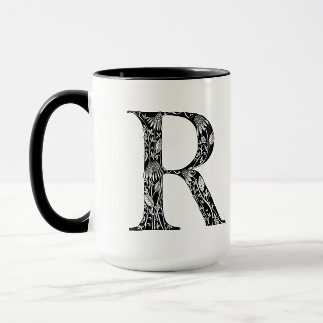 Tasse botanique de la lettre R, art par Elizabeth (Gauche)