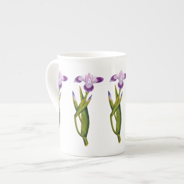 Tasse botanique de porcelaine tendre d'iris (Devant gauche)