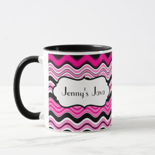 Tasse Boug personnalisé rose, noir, blanc ondulé