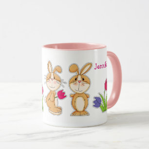Tasse Bunnies mignonnes avec tulipes Cadeau personnalisé