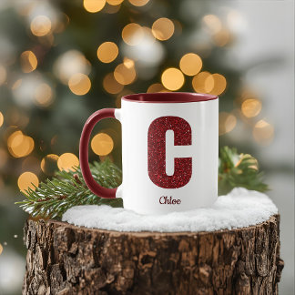 Tasse C à monogramme moderne pailleté avec nom