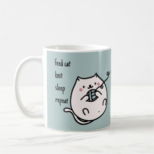 Tasse Café Tricot Nourrir Chat Dormir Tricoteuse